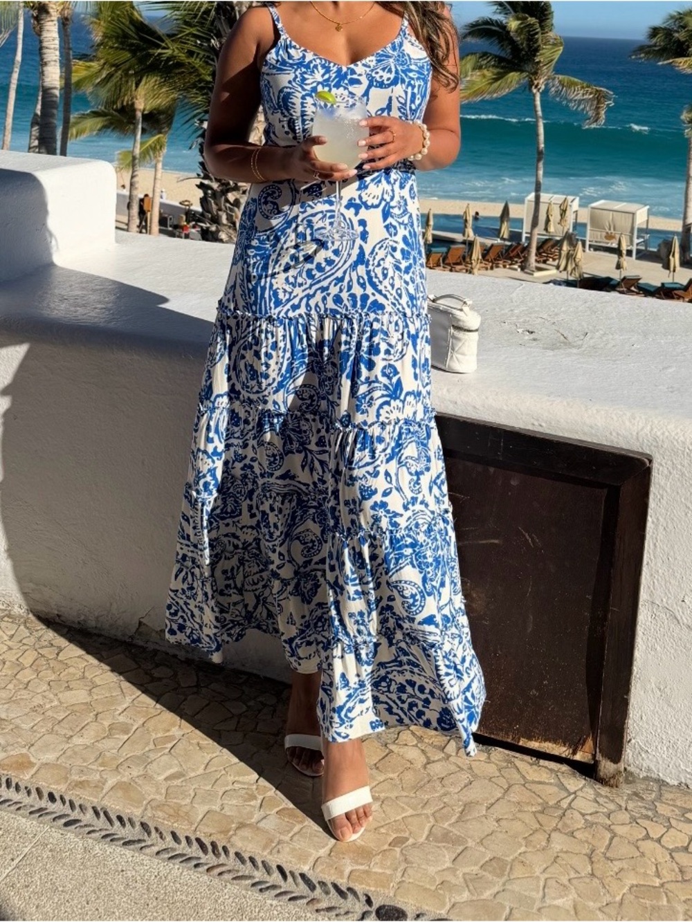 MSK Blue and White Printed Maxi Dress